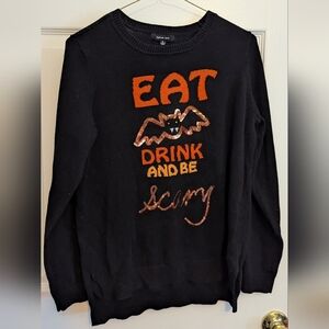 Verve Ami Halloween Sweater Black Bat Orange Eat Drink Long Sleeve Shirt M